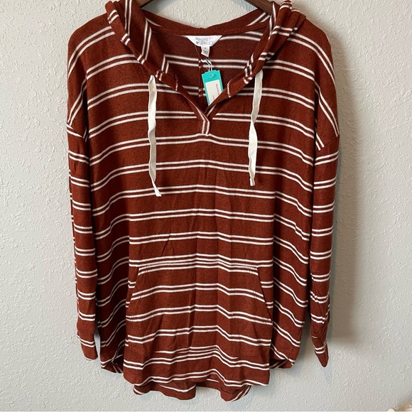 NWT Market & Spruce Kalloon Brush Knit Stripped Maroon Hooded Sweatshirt Size 1X - Picture 9 of 9